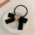 Lazo para el pelo elegante de terciopelo negro con hebilla de corazón dorado - Cuerda de pelo con lazo