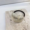 Elegant high-elastic hair tie with white acetate pearlescent charm on stone base - White