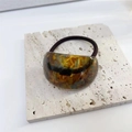 High elastic hair tie featuring a polished large amber tortoiseshell acetate bead - Tortoise Shell