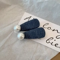 Set di due fermagli per capelli in denim con perle bianche per donna in stile retrò - Blu scuro
