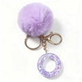 Portachiavi con pompon viola e lettera O in resina con paillettes e gancio in metallo dorato - Stile Lettera O Viola (Pompon Resina Viola O)