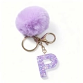 Portachiavi lettera P in resina glitter viola con pompon lavanda e gancio dorato - Stile Lettera P Viola (Pompon Resina Viola P)