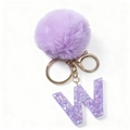 Portachiavi lettera W in resina viola con pompon soffice e glitter scintillanti - Stile Lettera W Viola (Pompon Resina Viola W)