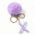 Portachiavi con pompon viola e lettera X in resina con paillettes e fibbia dorata - Stile Lettera X Viola (Pompon Resina Viola X)