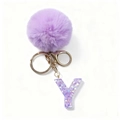 Portachiavi lettera Y in resina viola con morbido pompon e dettagli glitterati - Stile Lettera Y Viola (Pompon Resina Viola Y)