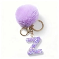 Portachiavi lettera Z in resina viola con glitter, paillettes a stella e pompon in pelliccia - Stile Lettera Z Viola (Pompon Resina Viola Z)