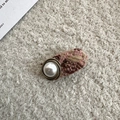 Elegant vintage tweed hair clip with imitation pearl and gold metal button decoration - Pink