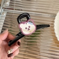 Graziosa pinza per capelli a forma di orso in acrilico nero con glitter rosa per acconciature - Orso Rosa (D-5036-1 Rosa)