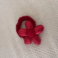 Close-up of red satin flower hair tie with velvet elastic band for girls New Year - Red Satin Flower Style (D-4962-4)