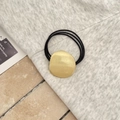 Minimalist gold brushed oval metal hair tie with high-elastic black triple-strand rope - Brushed Round Plate / Gold Round