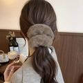 Faux mink fur scrunchie in dark grey-brown for elegant winter hairstyles - Dark Brown (D-4689-5)