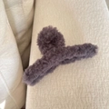 Elegant deep purple plush cross hair claw clip for women featuring soft faux fur texture - Gray