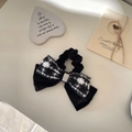 Elastico per capelli in velluto pied de poule con strass quadrato per donne - Nero Pied de Poule (A-3268-1)