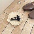 Elegante fermaglio per capelli BB in pelle nera con strass scintillanti e fiocco - Nero