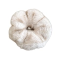 Plush faux mink fur scrunchie hair tie in off-white for elegant winter hair styling - Beige (D-4689-1)
