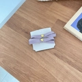 Detail of purple ribbon bow hair clips with gold center on a rustic wooden desk - Grosgrain Ribbon Bow (D-5136-2) / Purple