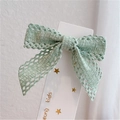 Mint green lace bow hair clip for girls on a star pattern display card - Green Lace Hair Clip (K110-3) / Green