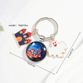Halloween keychain detail with spooky castle, pumpkin charm, and ghost pendant on silver ring - Keychain