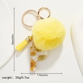 Detail of yellow daisy keychain with plush pom pom, resin letter P and dimensions - Letter P Style (P)