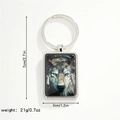 Detail view of rectangular wolf charm keychain with size measurements and diamond texture - Decorative Wolf Keychain (Style 1)