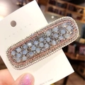 Fermaglio per capelli rettangolare con strass azzurri e perle argentate su carta - Stile Rettangolo / Blu
