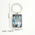 Mens metal rectangle wolf head pendant keychain with dimension markers and weight info - Realistic Side Profile Wolf Keychain (Style 4)