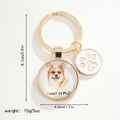 Detailed view of Corgi dog keychain with size dimensions and pink paw pendant - Corgi (I WANT TO PLAY)