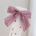 Pink lace bow hair clip for girls featuring intricate floral embroidery on display card - Purple Lace Hair Clip (K110-5) / Purple