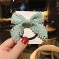 Handmade mint green lace bow hair clip with vintage wavy edges on white card - Green Lace Hair Elastic (F193-3) / Green