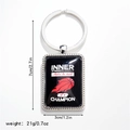 Silver rectangle basketball keychain with flame graphic and Inner Strength engraving - Style 2 Keychain