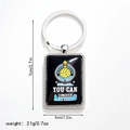 Polished stainless steel volleyball keychain with motivational quote and trophy graphic - Style 7 Keychain