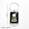 Detail view of rectangular baseball keychain with Be a game CHANGER text and size specs - Style 6 / Keychain