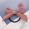 Zartes Spitzen-Haargummi mit Schleife in Altrosa und schwarzem elastischem Gummiband - Rosa Spitze Haargummi (F193-7) / Rosa