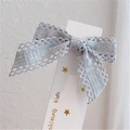 Delicate light blue lace bow hair clip for girls on a white display card with stars - Light Blue Lace Hair Clip (K110-1) / Blue