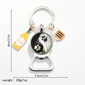 Detailed view of metal beer keychain bottle opener with yin yang paw charm and dimensions - Yin-Yang Paw Prints (Style 5)
