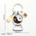 Detail of bottle opener keychain with cat-eye yin yang pattern and beer charms - Yin Yang Cat Eye (Style 7)