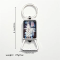 Square keychain bottle opener with animal pattern showing dimensions 9.1cm x 3.2cm - Puppy with Wolf Reflection (Style 5)