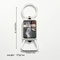 Detailed view of metal bottle opener keychain with cat and tiger art and size dimensions - Cat with Tiger Reflection (Style 4)