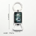 Dimensions of metal keychain bottle opener with dog and wolf reflection graphic - White Dog with Wolf Reflection (Style 10)