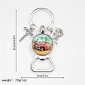 Silver metal bottle opener keychain with red camper van design and camping sign pendant - Red Woodie Car Seaside Style (5)