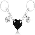 Matching black brick heart keychain set for couples with engraved promise charm - Black