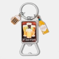 Detail of silver bottle opener keychain with Beer O'Clock text and beer mug charms - IT'S BEER O'CLOCK Illustration Pattern (11)