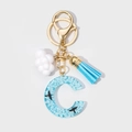 Detail of resin letter C keychain with sky blue clouds pattern and tassel charm - Letter C Style (C)