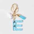 Blue sky and clouds resin letter E keychain with tassel and 3D cloud charm pendant - Letter E Style (E)