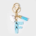 Detail of resin letter F keychain with blue sky clouds and gold lobster clasp - Letter F Style (F)