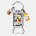 Macro view of portable metal bottle opener keychain with cheers engraving and beer charms - CHEERS AROUND THE WORLD Pattern (15)