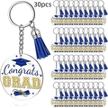 30-teiliges Abschluss-Schlüsselanhänger-Set mit blauen Quasten und Congrats GRAD-Gravur - Blau