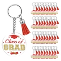 Dettaglio di 30 portachiavi per laurea con nappe rosse e logo Class of GRAD stampato - Rosso