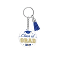 Detail of graduation acrylic keychain with blue tassel and Class of GRAD print - Blue