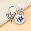 Porte-clés infirmière en argent avec breloques médicales et pendentif Save Lives - Nurse Gift Style (8)